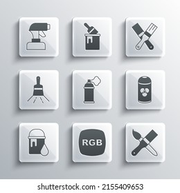 RGB, Pinsel, Sprühdose, Eimer, Pistole und Symbol einstellen. Vektorgrafik