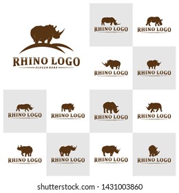 Set of Rhino logo design vector template. Vector rhino silhouette. Icon Symbol