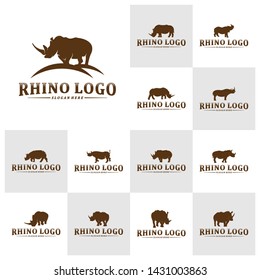 Set of Rhino logo design vector template. Vector rhino silhouette. Icon Symbol