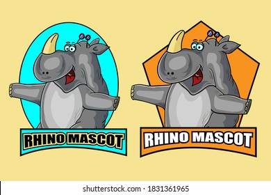 set rhino mascot cartoon vector