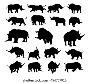 A set of rhino or rhinoceros animal Silhouettes