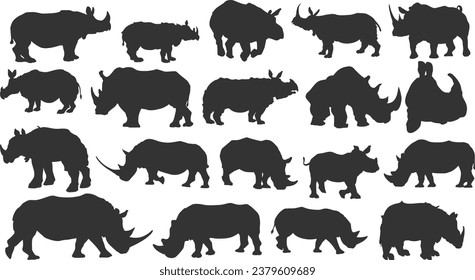 set of rhino silhouette graphic