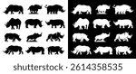 Set of Rhino silhouette wild rhinoceros animal wildlife vector design