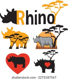 Set of rhinoceros animal icon illustration