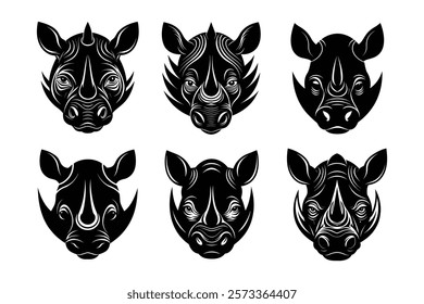 set of rhinoceros head vector illustration