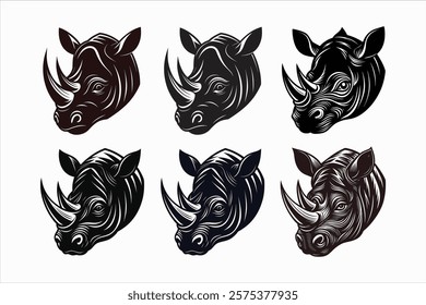 Set of Rhinoceros head vector illustration