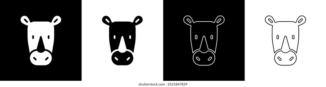 Set Rhinoceros icon isolated on black and white background. Animal symbol.  Vector