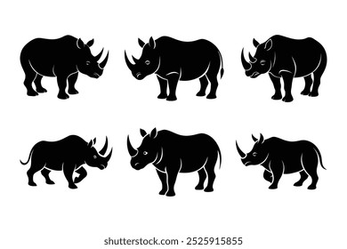 Set of Rhinoceros silhouette art