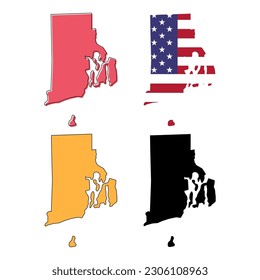 Set of Rhode island map, united states of america. Flat concept symbol vector illustration .