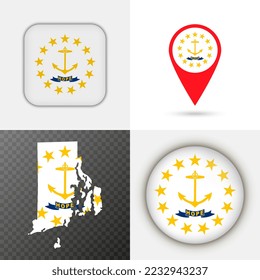 Set of Rhode Island state flag. Vector illustration.