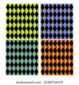 set rhomb pattern harlekin, yellow, orange, green. purple, blue, black