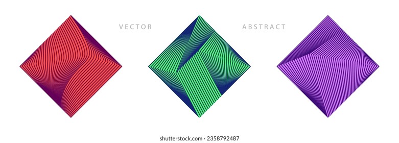 Set of Rhombic Graphic Elements. Abstract Geometric Linear Symbols. Vector Flat Illustration.