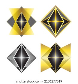 Set of rhombus logotypes in gold, silver and black colors. Geometric logos template for business or corporate. Vector design elements, symbols, labels, emblems