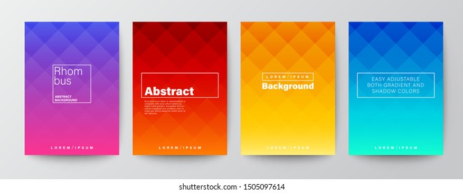Set of rhombus pattern on colorful gradient background. Abstract minimal design template for Brochure, Flyer, Poster, leaflet, Annual report, Book cover, A4 size