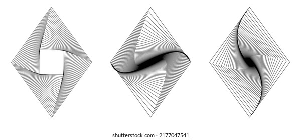 Set with rhombuses and different transition inside it. Abstract geometric background or tattoo, icon, logo.