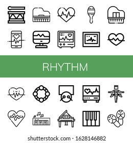 Set of rhythm icons. Such as Drum, Heart rate, Piano, Heartbeat, Electrocardiogram, Maracas, Ecg, Tambourine, Drums, Samba , rhythm icons