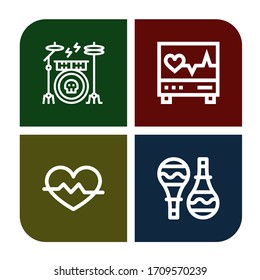 Conjunto de iconos de ritmo. Tales como kit de tambor, electrocardiograma, ritmo cardíaco, Maracas, iconos de ritmo