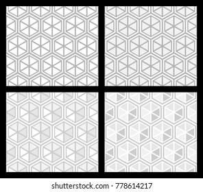 Set of rhythm soft gray color seamless hexagonal ornament pattern with triangle, Vector illustration
