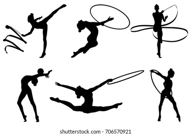 set rhythmic gymnastics silhouette. vector illustration