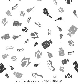 Set Rib eye steak, Steak meat, Sauce bottle and Fire flame on seamless pattern. Vector