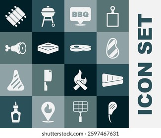 Set Rib eye steak, Steak meat, Barbecue, Chicken leg, Grilled pork bbq ribs and  icon. Vector