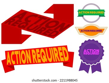 Set of ribbon with Action Required text. Banner template. Label sticker. Sign.
