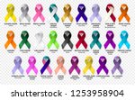 Set ribbon all cancers. Cancer awareness ribbons. Vector