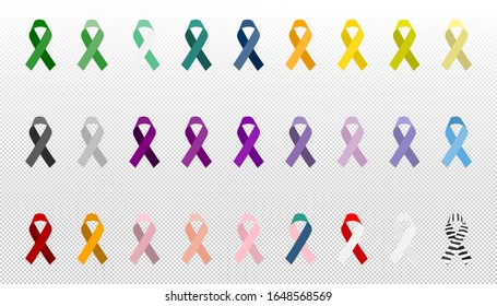 Set ribbon all cancers. Cancer awareness ribbons.