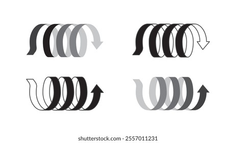 Set of ribbon arrows proceeding in a spiral
