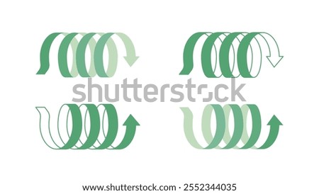 Set of ribbon arrows proceeding in a spiral