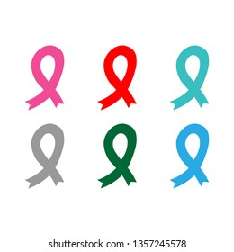 Set of ribbon awareness. Isolated vector illustration.
