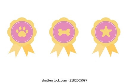 Set of ribbon badges paw, bone, star. Vector illustration