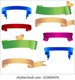 Set ribbon banner. Ribbon banner with butterfly. Vector ribbon banner..