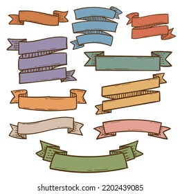 Set of ribbon banner doodle illustration