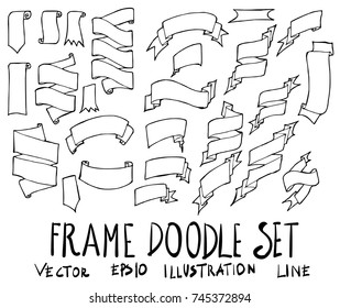 Set of Ribbon Banner illustration Hand drawn doodle Sketch line vector