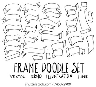 Set of Ribbon Banner illustration Hand drawn doodle Sketch line vector