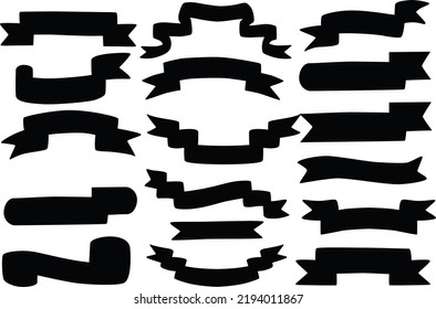 Set of Ribbon Banner isolated flat vector Silhouettes
