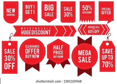 Set ribbon banner and label sticker sale offer and badge tag sale advertising. Flat labels, ribbons and tags for advertising. Vector illustration EPS.8 EPS.10