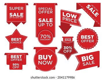 Set ribbon banner and label sticker sale offer and badge tag sale. Flat labels, ribbons and tags for advertising. Vector illustration EPS.8 EPS.10