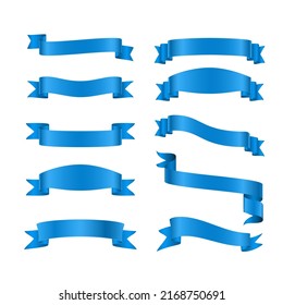 Set of ribbon banner realistic blue metallic