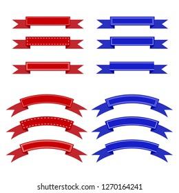 Set of ribbon banner red and blue colour with different design.