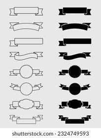Set of Ribbon Banner Vector, Cut File, Black Silhouette