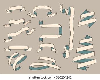 Set of ribbon banner vector illustration. Hand draw, sketching, vintage style. 