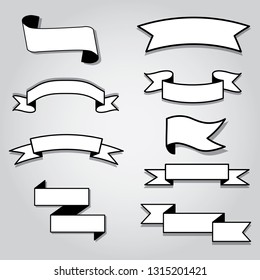 set of ribbon banner,aech banner,ribbon baner,outline style,on gray background