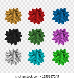 set of ribbon bow on transparent background. Concept element design for christmas and new year gift boxes decoration in vector illustration
