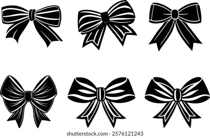 set of ribbon bow silhouette vector art