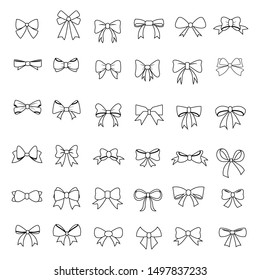 set of Ribbon Bow Vector Icon ,outline design style,Gift birthday xmas or sale decor collection of simple outline signs. Fashion