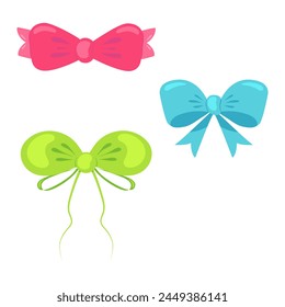 Set of ribbon bows. Bows for design. Bow for decoration, for gift wrapping. Vector illustration 