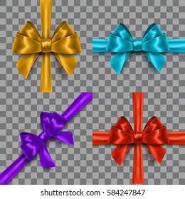 Set of ribbon bows on transparent background. Eps10 layered vector.