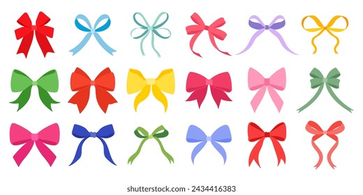 Set of ribbon bows. Vector flat illustration